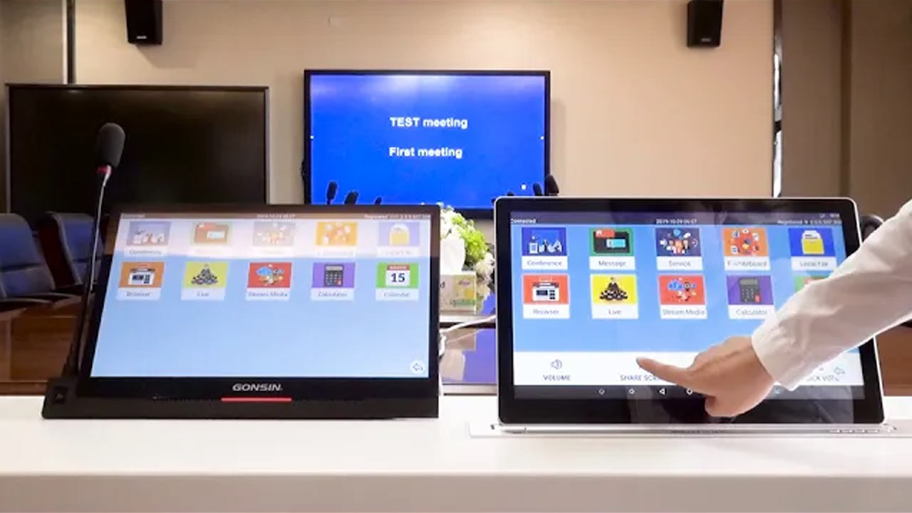 Gonsin نظام المؤتمرات بدون ورق andid LCD رافع مظاهرة